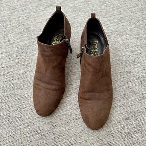 Franco Sarto Brown Suede-like Shoe Booties with side zip Size 8